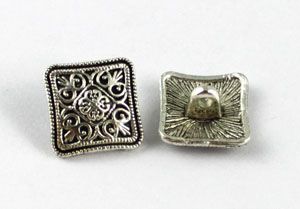 Square silver filigree button